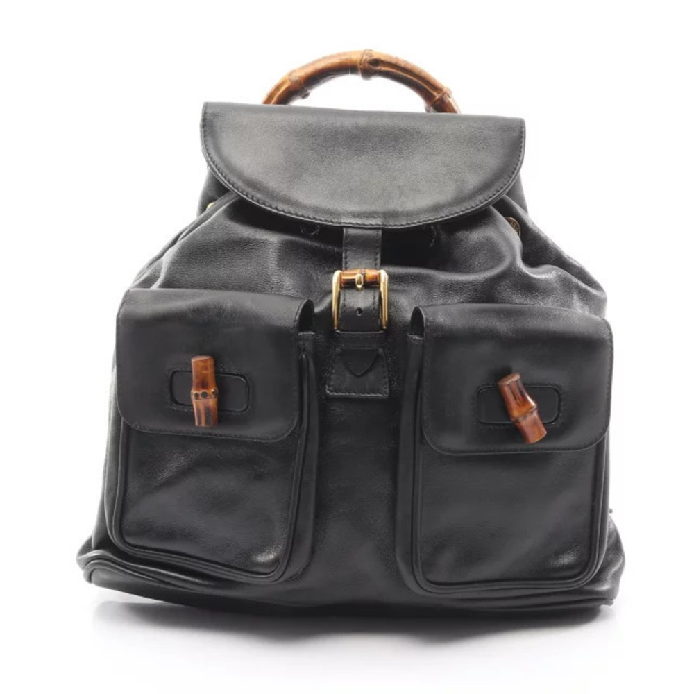 Gucci Bamboo Backpack Rucksack Daybag Leather Black